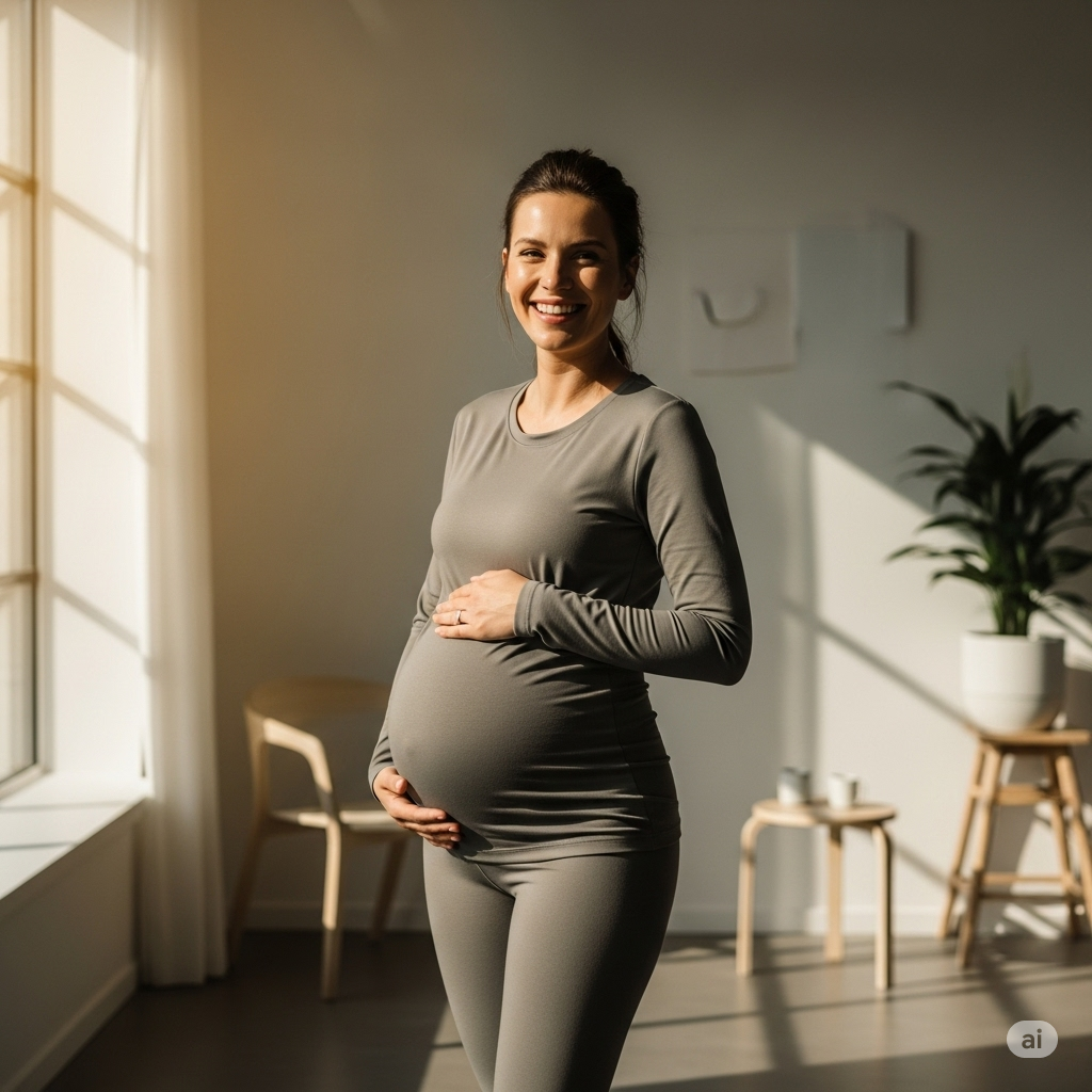 Pregnant woman standing happy